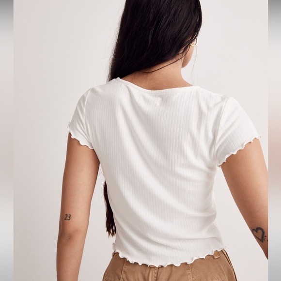 NWOT Madewell Ribbed Button Down V Neck Tee Cream Size XXS - Picture 7 of 7